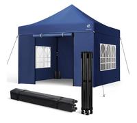 VOUNOT® Tonnelle de jardin renforcée 3x3m pliable Barnum avec 4 parois - sac de transport à roulettes et sacs de sable - Bleu