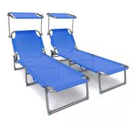 VOUNOT® Transat pare soleil Textilene et range magazine Lot de 2 pcs Bleu