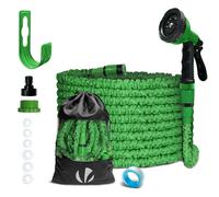 VOUNOT® Tuyau d'arrosage extensible 15m vert - 10 modes de pulvérisation - raccord et sac de rangement inclus - flexible, anti-fuite