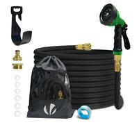 VOUNOT® Tuyau d'Arrosage Extensible 15m Renforcé Adaptable 1/2" et 3/4" 10 Modes de Pulvérisation Flexible et Anti-Fuite Raccord et Sac de Rangement Fournis Noir