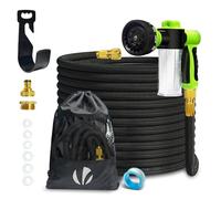 VOUNOT® Tuyau d’Arrosage Extensible 15m Renforcé avec Récipient Savon Adaptable 1/2" et 3/4" 8 Modes de Pulvérisation Flexible et Anti-Fuite Raccord et Sac de Rangement Fournis Noir