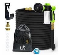 VOUNOT® Tuyau d’Arrosage Extensible 30m Renforcé avec Récipient Savon Adaptable 1/2" et 3/4" 8 Modes de Pulvérisation Flexible et Anti-Fuite Raccord et Sac de Rangement Fournis Noir