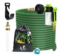 VOUNOT® Tuyau d'arrosage extensible renforcé 30m vert avec récipient savon - 8 modes - raccord et sac de rangement inclus
