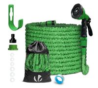 VOUNOT® Tuyau d'arrosage extensible 15m vert - 10 modes de pulvérisation - raccord et sac de rangement inclus - flexible, anti-fuite