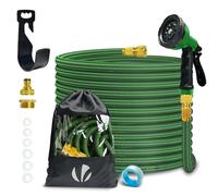 VOUNOT® Tuyau d'Arrosage Extensible 15m Renforcé Adaptable 1/2" et 3/4" 10 Modes de Pulvérisation Flexible et Anti-Fuite Raccord et Sac de Rangement Fournis Vert