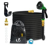 VOUNOT® Tuyau d'Arrosage Extensible 15m Renforcé Adaptable 1/2" et 3/4" 10 Modes de Pulvérisation Flexible et Anti-Fuite Raccord et Sac de Rangement Fournis Noir