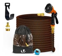 VOUNOT® Tuyau d'Arrosage Extensible 15m Renforcé Adaptable 1/2" et 3/4" 10 Modes de Pulvérisation Flexible et Anti-Fuite Raccord et Sac de Rangement Fournis Orange