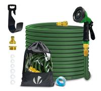 VOUNOT® Tuyau d'Arrosage Extensible 15m Renforcé Adaptable 1/2" et 3/4" 10 Modes de Pulvérisation Flexible et Anti-Fuite Raccord et Sac de Rangement Fournis Vert