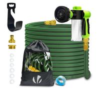 VOUNOT® Tuyau d'arrosage flexible 15m, Tuyau d'eau flexible extensible avec 8 fonctions de pulvérisation & réservoir de produit de rinçage, Vert