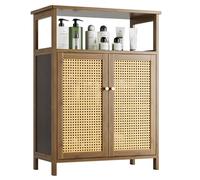 vovala Petite Armoire de Salle de Bain Debout en Bambou avec 2 Portes en rotin, Grande Armoire de Rangement à 4 Niveaux, Organiseur de Rangement latéral Haut pour Salle de Bain, Salon (Noyer)
