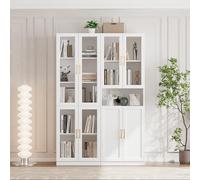 VOWNER Bibliothèque avec Portes en Verre, Étagère à 5 Niveaux avec Tablette Réglable, Ensemble de Vitrine de Rangement Moderne pour Bureau, Salon, Blanc(CD)