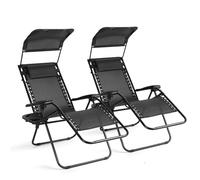 VOWNER Chaises Longues Pliable, Ensemble de 2 Chaises Pliantes, Fauteuil de Jardin, Fauteuil Matelassé Relax Zéro Gravité, Chaise de Camping, pour Extérieur avec avec Table Latérale, Noir