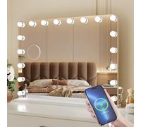 VOWNER Hollywood Miroir de Maquillage avec éclairage, 18 LED à intensité Variable, avec 3 Couleurs de lumière, Touch Control Vanity, avec USB et loupe 10x, pour Chambre à Coucher, Coiffeuse,80x60 cm