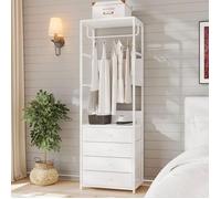 VOWNER Vestiaire Entrée avec 4 Tiroirs, Armoire de Penderie Étroite 60cm, Banc à Chaussures en Métal, Porte-Manteau Blanc, Lit