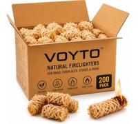 VOYTO Lot de 200 allume-feux naturels pour brûleurs à bois - Allume-feu pour poêle, four à pizza, brûleur à bois et bûches | Allume-feu en laine de bois pour poêles - Allume-feu enduit de cire pour un