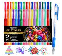 Vozuna GlitzerstifteGelstifte Set, 36 Farben: Glitzer, Neon, Pastell, Metallic & Standard, bunte Gel Stifte & Gelschreiber für Erwachsene zum Ausmalen, Journaling & Lettering.