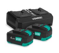 VONROC VPower 20V Kit de Démarrage - 2 Batteries 4.0Ah + Chargeur Double Rapide | Compatible Multi-Outils | Idéal pour Travaux Longue Durée | Lithium-ION Haute Performance