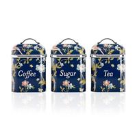 VQ Laura Ashley Bocaux 3 Pièces Fer-Blanc Thé Café Sucre Elveden Navy