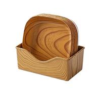 Vqf297 Lot de 8 assiettes carrées en plastique avec support de rangement, grain de bois, 14 cm, assiettes carrées pour mariage, camping, fête
