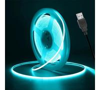 Vrabocry Bande LED COB - 5 V - USB - Bleu glacier - 3 mm de large - 400 LED/m - Bande lumineuse autocollante pour rétroéclairage TV - Éclairage décoratif DIY