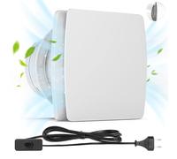 Vrietina 100mm Extracteur d’air Silencieux Câble 3m Prise UE + Interrupteur | 12W Ventilateur Salle de Bain VMC 34dB Moteur Cuivre, 95m³/h, Clapet Anti-Retour, IPX2 - Cuisine, Cave, Bureau, WC, Blanc