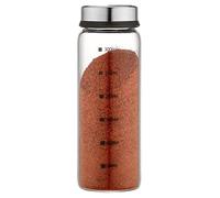 Vroomoto Bocaux Pot D'assaisonnement Récipient Salière en Verre 150 ML Transparent 4 Sorties Couvercle Rotatif Échelle de Mesure Bord en Acier Inoxydable pour Cuisine BBQ (300 ml)