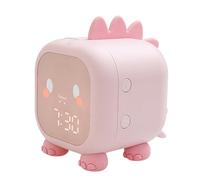 Vroomoto Réveil pour Enfants, Entraîneur de Sommeil, Veilleuse, Horloge Numérique, Dinosaure, 2 Alarmes, Commande Vocale, Compte à Rebours de 60 Minutes, 6 Sonneries, Batterie (Rose)