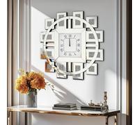 Vrygle Grande horloge murale en cristal 80×80 cm, horloge murale moderne décorative, salon, silencieuse, chiffres romains, argent