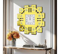 Vrygle Grande horloge murale en cristal 80×80 cm, horloge murale moderne décorative, salon, silencieuse, chiffres romains, dorée