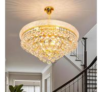 Vrygle Lustre Cristal K9 Doré 61 cm, Hauteur Réglable, 9 x E14 Incluses | Lustre Salon Rond, Hauteur Réglable 20-80 cm, 3 Températures de Couleur 2700K/4500K/6500K pour Salon, Chambre, Salle à Manger