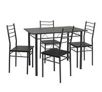 VS Venta-stock Ensemble de Table et 4 chaises pour Salle à Manger Lima Noir/Gris, Table 110 cm x 70 cm x 76 cm, Structure métallique