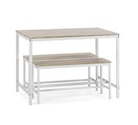VS Venta-stock Ensemble Table et 2 Bancs Lisboa Blancs pour Salle à Manger ou Cuisine, Table 110 cm x 70 cm x 75 cm, Structure Métal