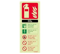 vsafety 11004 ac-g Panneau extincteur, carte d'identité de CO2, Glow in the Dark 1 mm en plastique, Portrait, 75 mm x 200 mm, noir/vert/rouge