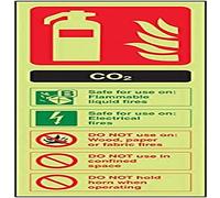vsafety 11004 aj-g Panneau extincteur, carte d'identité de CO2, Glow in the Dark 1 mm en plastique, Portrait, 100 mm x 280 mm, noir/vert/rouge