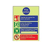 vsafety 12010 an-g Fire Action Panneau, 4 point Fire Action affichage/NE PAS réintroduit, Glow in the Dark 1 mm en plastique, Portrait, 150 mm x 200 mm, noir/bleu/vert/rouge