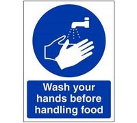 vsafety 44016 an-r obligatoire Restauration Panneau, en plastique rigide, se laver les mains avant de manipuler des aliments », Portrait, 150 mm x 200 mm, bleu
