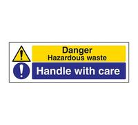 vsafety 6 a081ax-r Panneau d'avertissement "déchets dangereux/Poignée avec soin Substance et chimique, en plastique rigide, paysage, 300 mm x 100 mm, noir/bleu/jaune