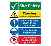 vsafety 6 C021bc-r "Multi Hazard site/Casque de sécurité de sécurité Avertissement signe de Construction, en plastique rigide, Portrait, 300 mm x 400 mm, noir/bleu/vert/rouge/jaune