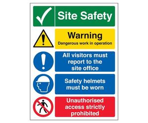 vsafety 6 C021bc-r "Multi Hazard site/Casque de sécurité de sécurité Avertissement signe de Construction, en plastique rigide, Portrait, 300 mm x 400 mm, noir/bleu/vert/rouge/jaune
