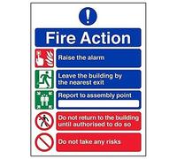 VSafety Panneau en plastique rigide de 2 mm avec inscription « Fire Action » - Format portrait - 150 x 200 mm