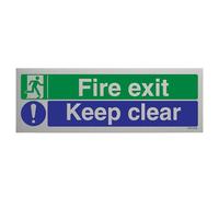 VSafety Panneau « Fire Exit-Fire Exit/Keep Clear » en aluminium brossé 300 x 100 mm