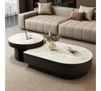 VSLreoiFX Table gigogne Lot de 2 en Pierre frittée Design Contemporain Chic avec tiroirs de Rangement Table d'appoint Centrale Multifonction，Mobilier déco pour Salon et Bureau | Mesa de Centro para Sala with Storage, Multi-Purpose Accent Center Table for Living Room & Office(B,110cm/43.3in)
