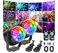 vsshe Boule Disco, 2pcs Boule à Facette Couleurs, 360° Rotative Boule Disco Lumineuse Rotative avec Câble USB, 7 RGB 3 Modes avec Télécommande, Lampe de Scène à Commande Vocale pour Fête/Bar/DJ/Noël