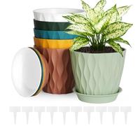 vsshe Lot 6 de Pots de Fleurs, 12.5cm Pot en Plastique Résistant UV avec Trous de Drainage & sous-Pot, Nordiques pour Intérieur & Extérieur Fleurs Cactus Plantes Vertes, Cadeau Jardinier-Multicolore