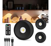 vsshe Spot Sans Fil LED Rechargeable, 3 Pièces Puck Light Dimmable, 3 Températures de Couleur avec Télécommande & Minuterie, Fixation Magnétique, 1500mAh Lampe de Placard Tactile Noir