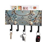VstaDank Attrape-rêves amérindien - Support mural pour clés - En cuir synthétique - Avec 5 crochets de suspension - Pour couloir, porte, entrée, décoration d'intérieur
