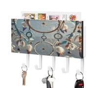 VstaDank Attrape-rêves amérindien - Support mural pour clés - En cuir synthétique - Avec 5 crochets de suspension - Pour couloir, porte, entrée, décoration d'intérieur