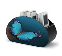 VstaDank Beau support de télécommande papillon bleu avec 5 compartiments en cuir synthétique pour télécommande de bureau, boîte de rangement pour la maison, le bureau, la table de chevet