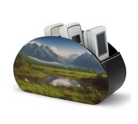 VstaDank Beau support de télécommande paysage avec 5 compartiments pour télécommande TV, boîte de rangement multifonction en cuir PU, boîte de rangement de bureau, table de chevet, organisateur de