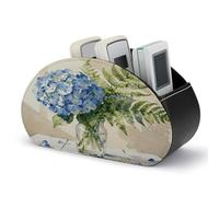 VstaDank Boîte de rangement pour télécommande en cuir avec motif floral bleu vert - Boîte de rangement antidérapante pour bureau multifonction avec 5 compartiments